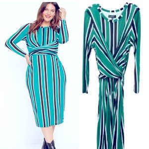 Sz 22 ELOQUII Striped Ottoman Tie Back Midi Dress